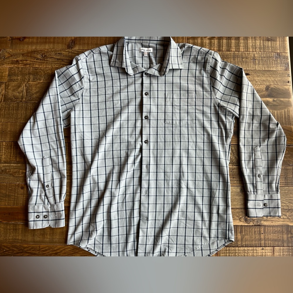 PETER MILLAR Button Down Shirt Men's L Long Sleeve Gray/Blue Super Soft